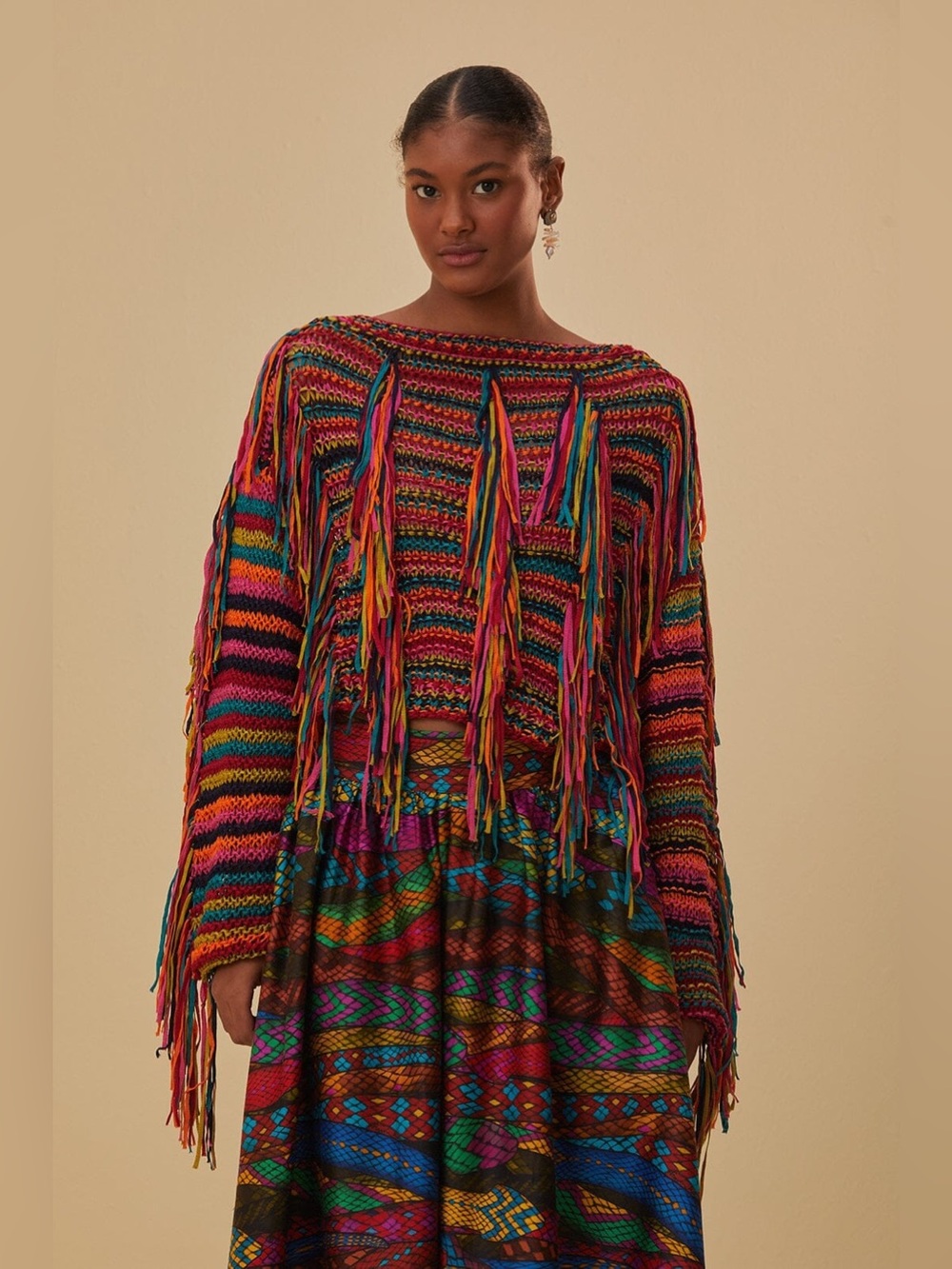 Farm Rio Colorful Stripes Knit Sweater